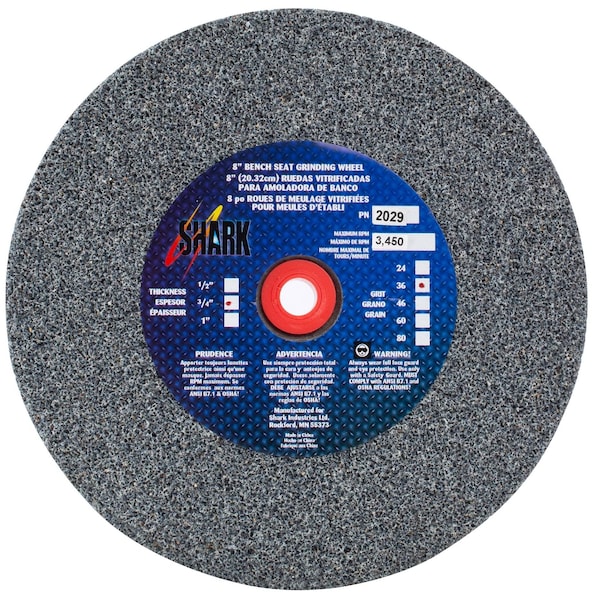 Shark Industries 8-in. x 3/4-in. x 1-in. Bench Seat Grinding Wheel 36 Grit, Aluminum Oxide 2029 - main